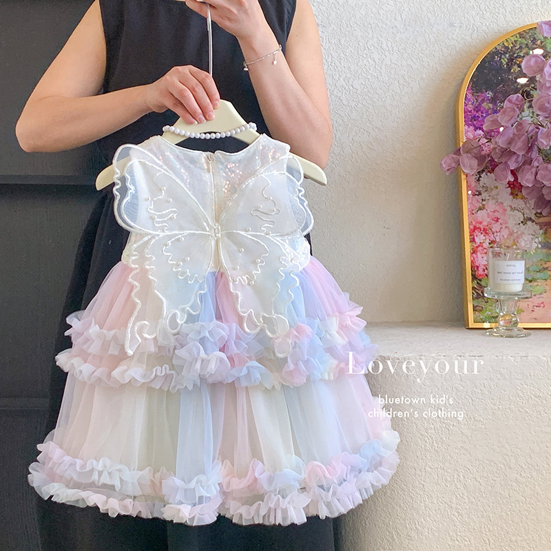 無袖彩虹翅膀蛋糕裙洋裝 90-130cm #26809