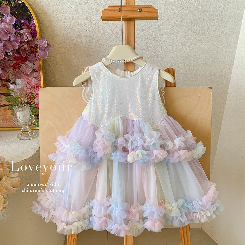無袖彩虹翅膀蛋糕裙洋裝 90-130cm #26809