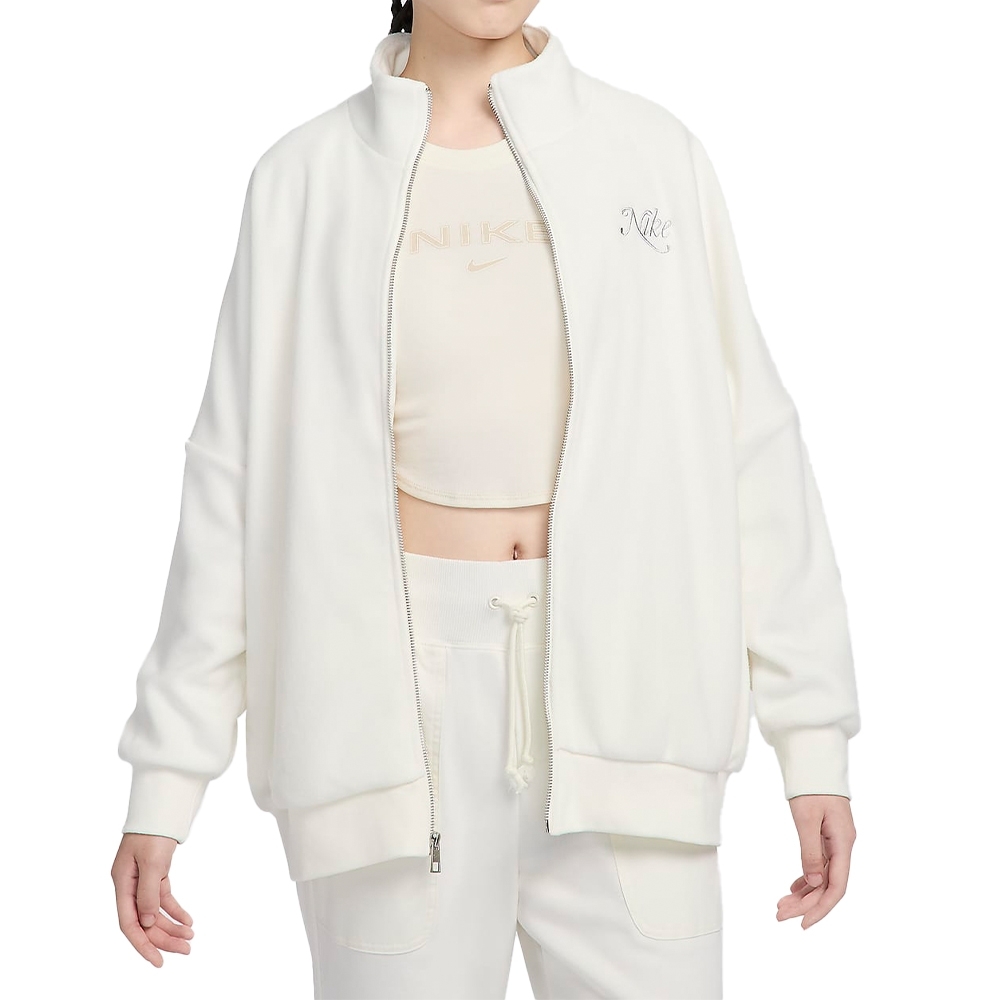 NIKE 外套 NSW NSP TRK JKT 米白 搖粒絨 刺繡 立領外套 女 HQ7977-133