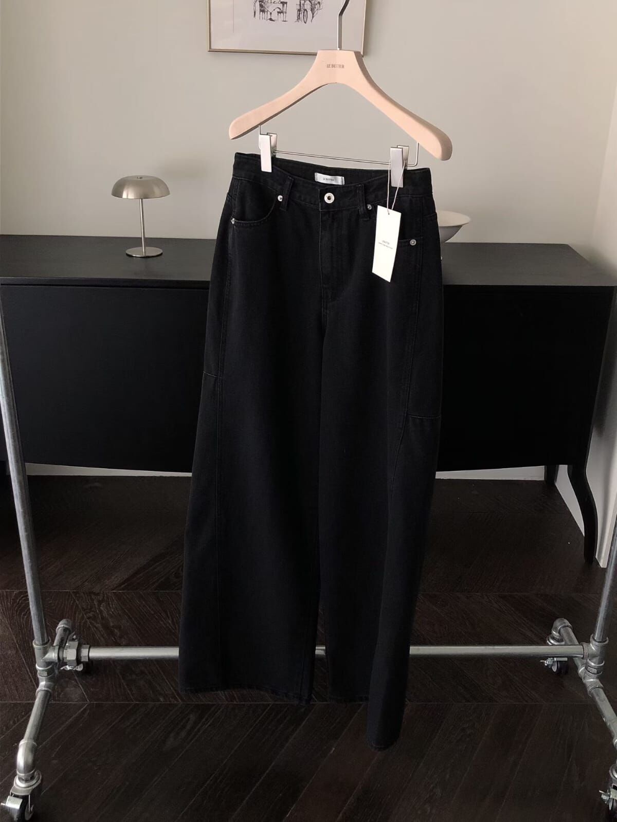 LB6022 黑色闊腳牛仔褲