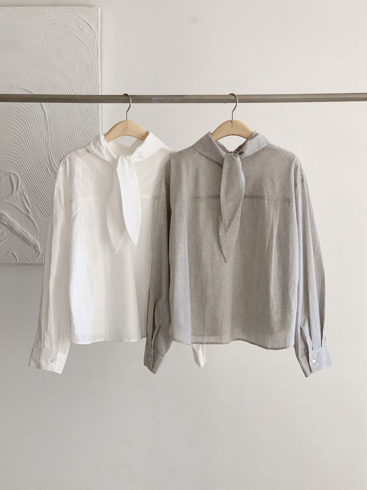 AW6029 高級感法式領口絲帶襯衫