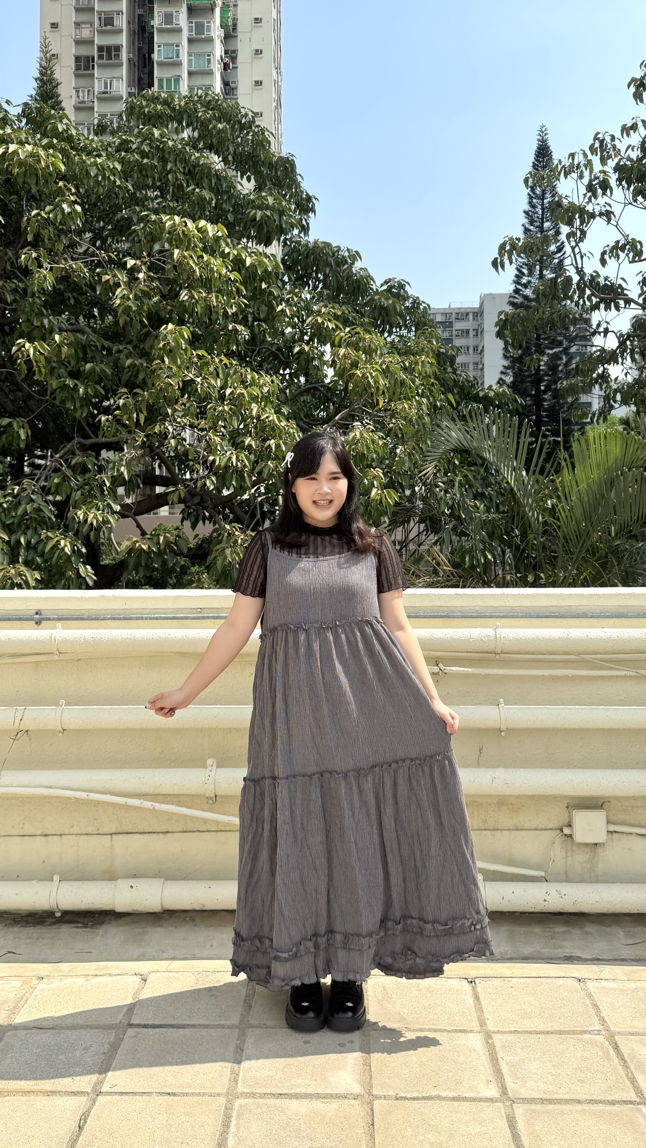 樹紋拼色花邊吊帶OPS