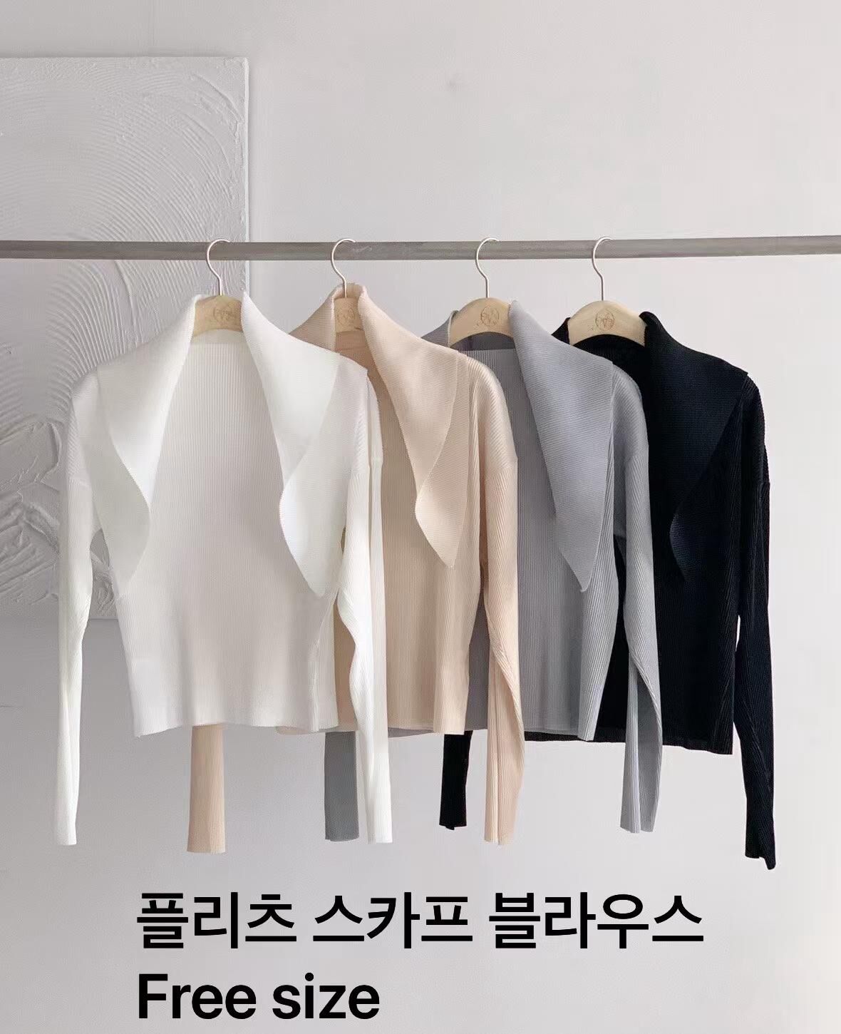 AW6030 褶皺圍巾領透膚上衣