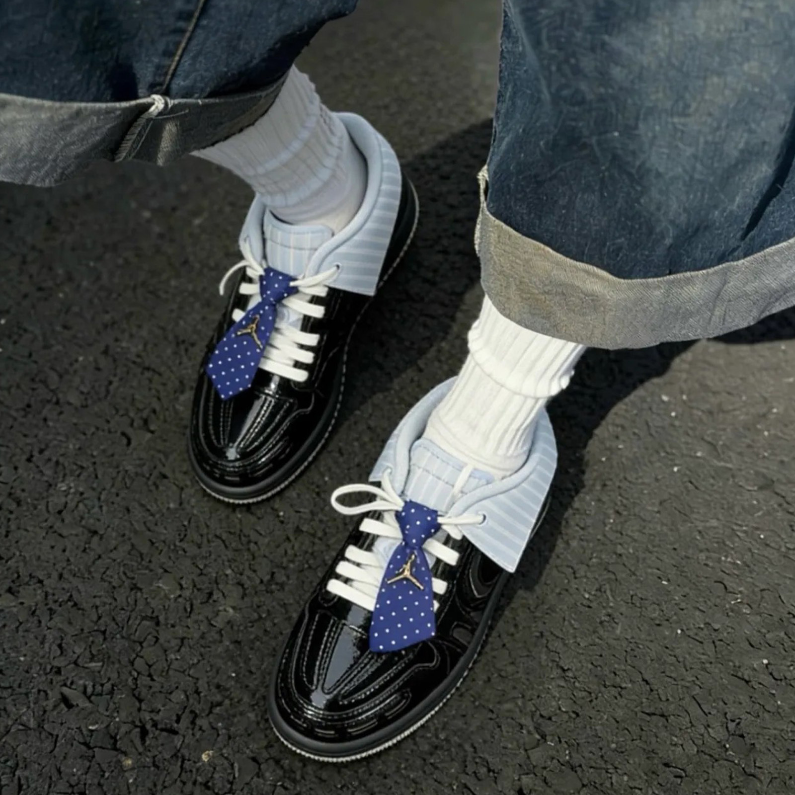 Nike Air Jordan 1 MM V3 黑色 領帶 皮革 漆皮 條紋 襯衫 可拆卸 解構 西裝 AJ1 男女休閒鞋 IR7554-001