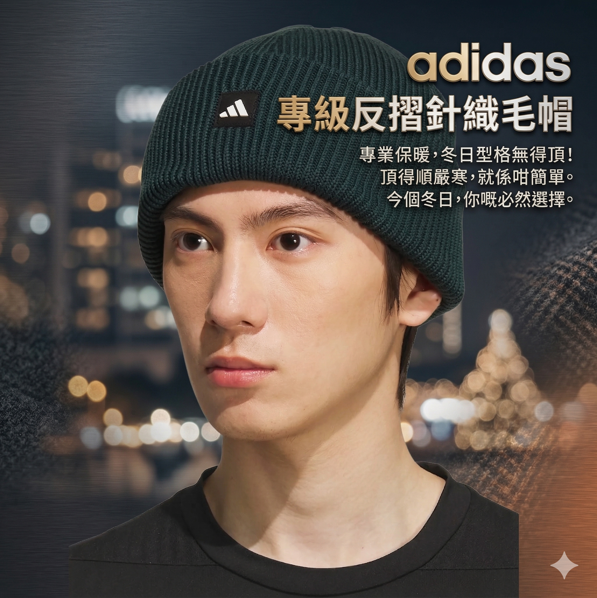 【預購】H032608 adidas 專業級反摺針織毛帽
