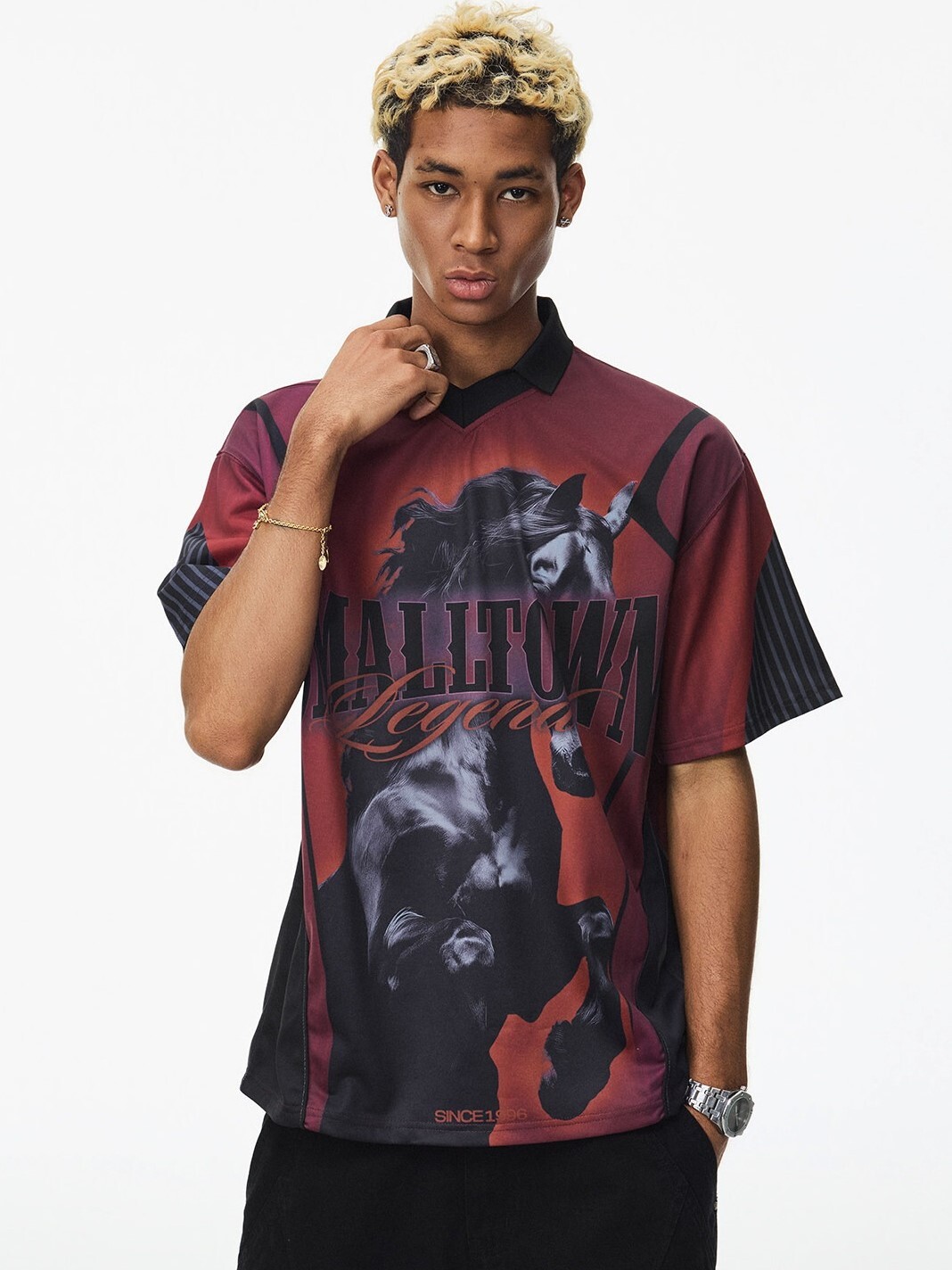 STK SmallTownKid 復古搖滾風 汗血馬球衣 短袖T