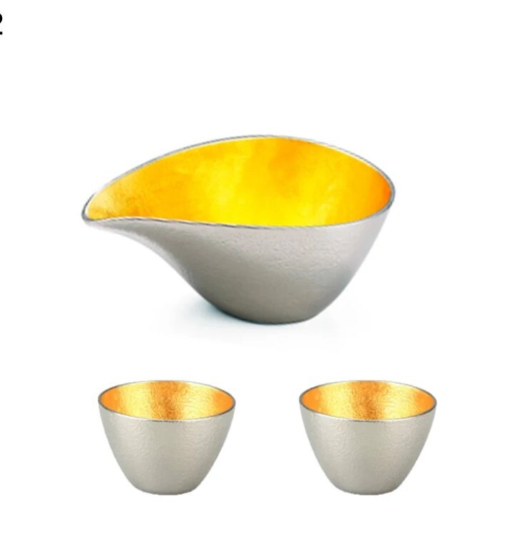 【能作 Nousaku】【金箔純錫】【片口中 & ぐい呑 金箔 2ケ セット組合】【日本富山縣】