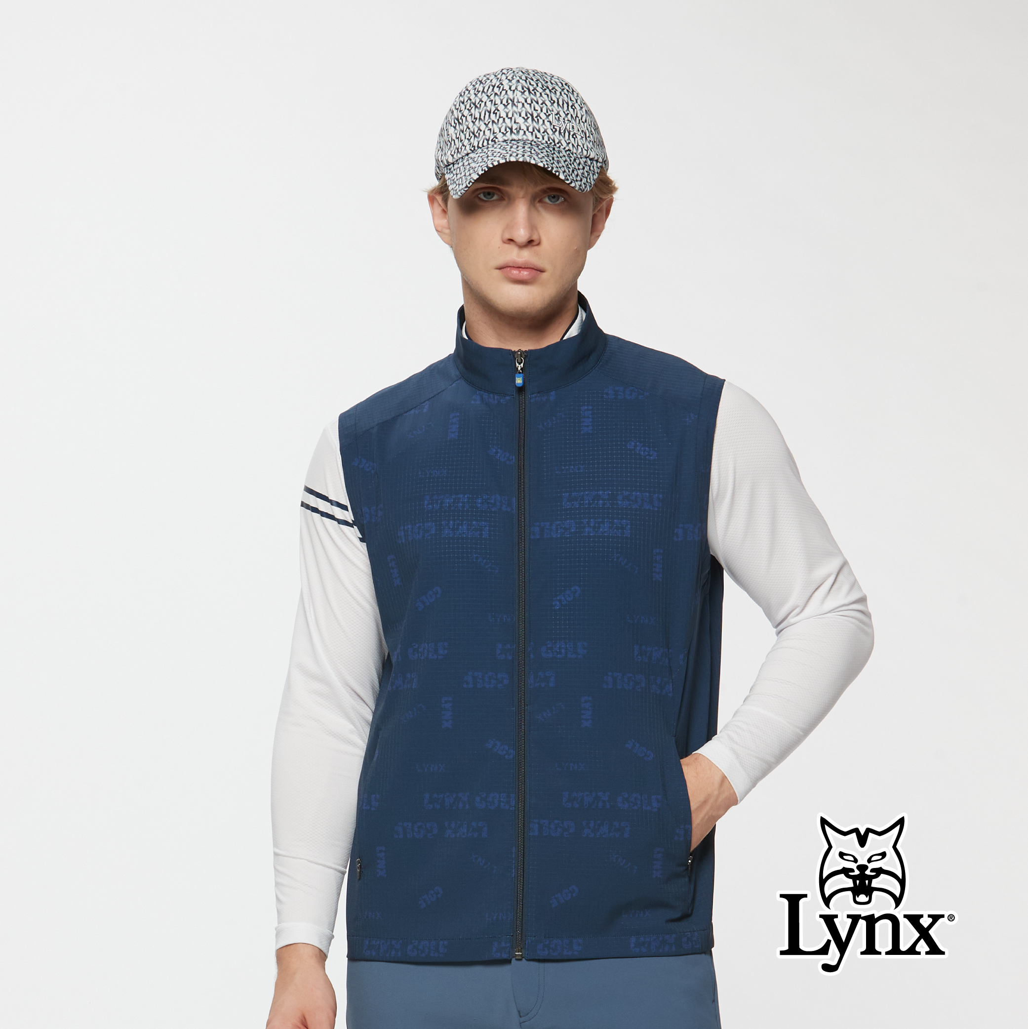 男款四面彈性吸濕排汗環保紗線塗鴉感印花立領背心