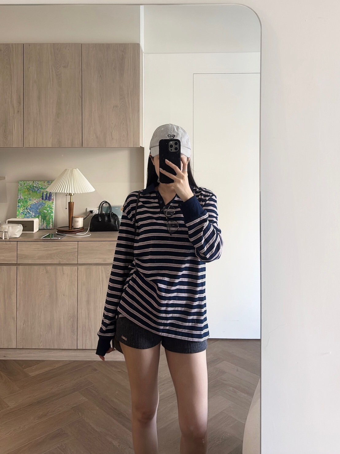 U07 miu風小領條紋上衣(深藍/白)