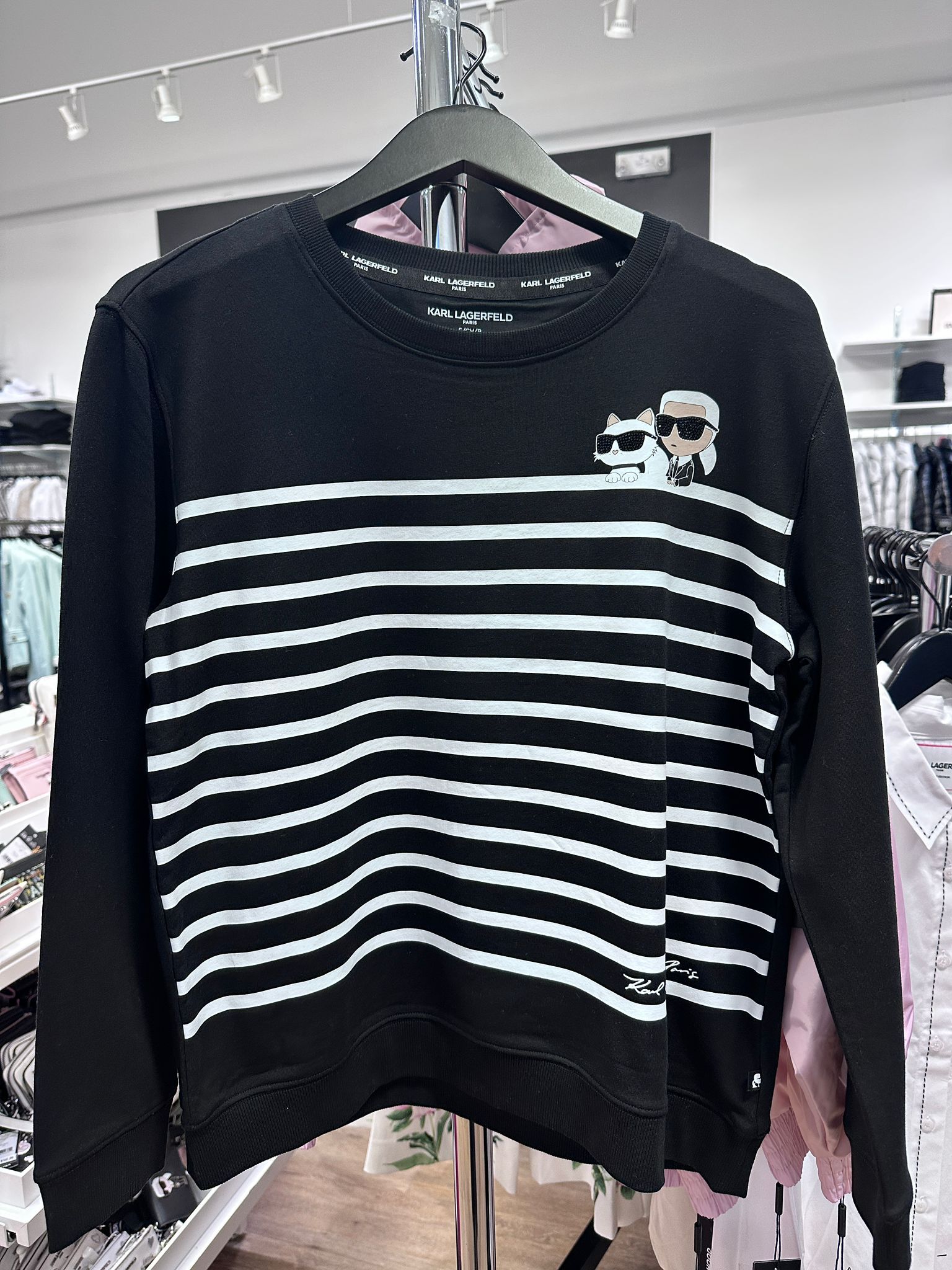 RT59 KL 老佛爺貓貓 間條黑色衛衣 Peeking Duo Stripe Sweatshirt