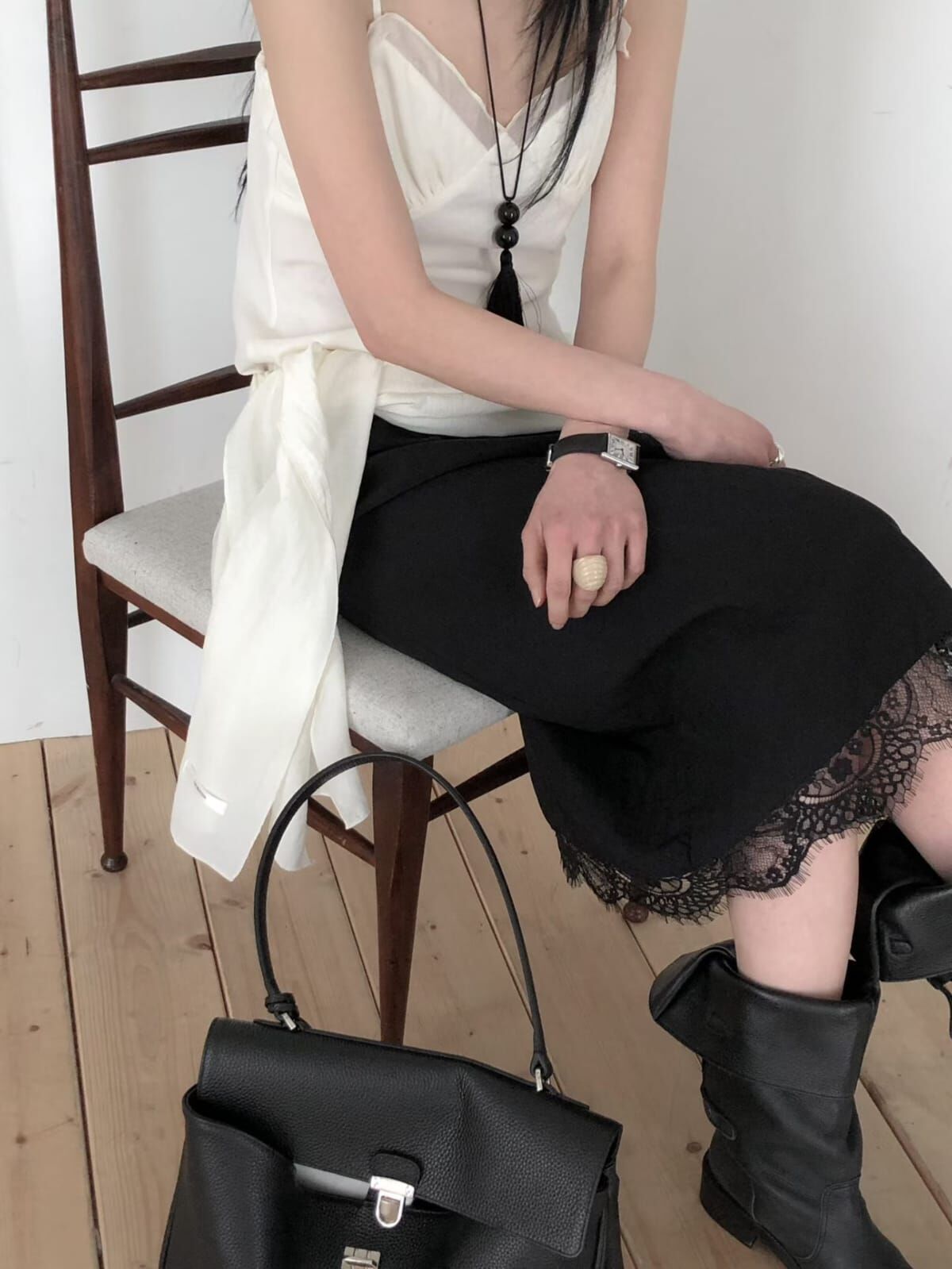 LB6027 蕾絲下擺中長裙