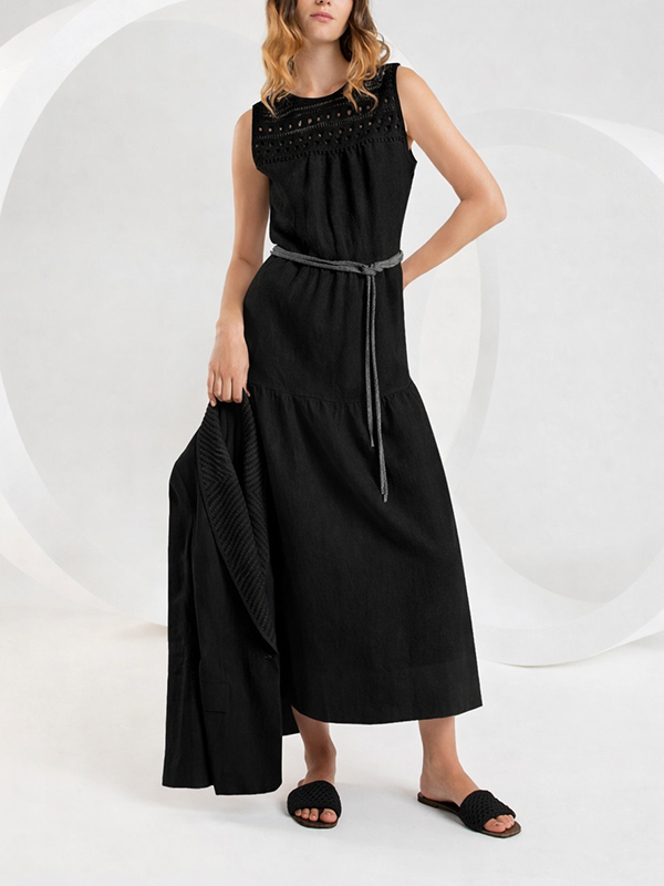 Purotatto 極簡拼接針織洋裝(黑)