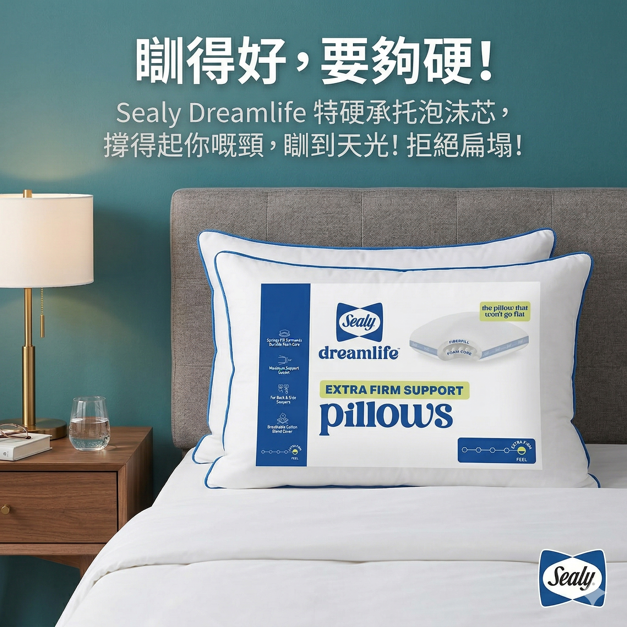 【預購】Sealy Dreamlife  H0301101 2 個裝特硬承托泡沫芯枕頭