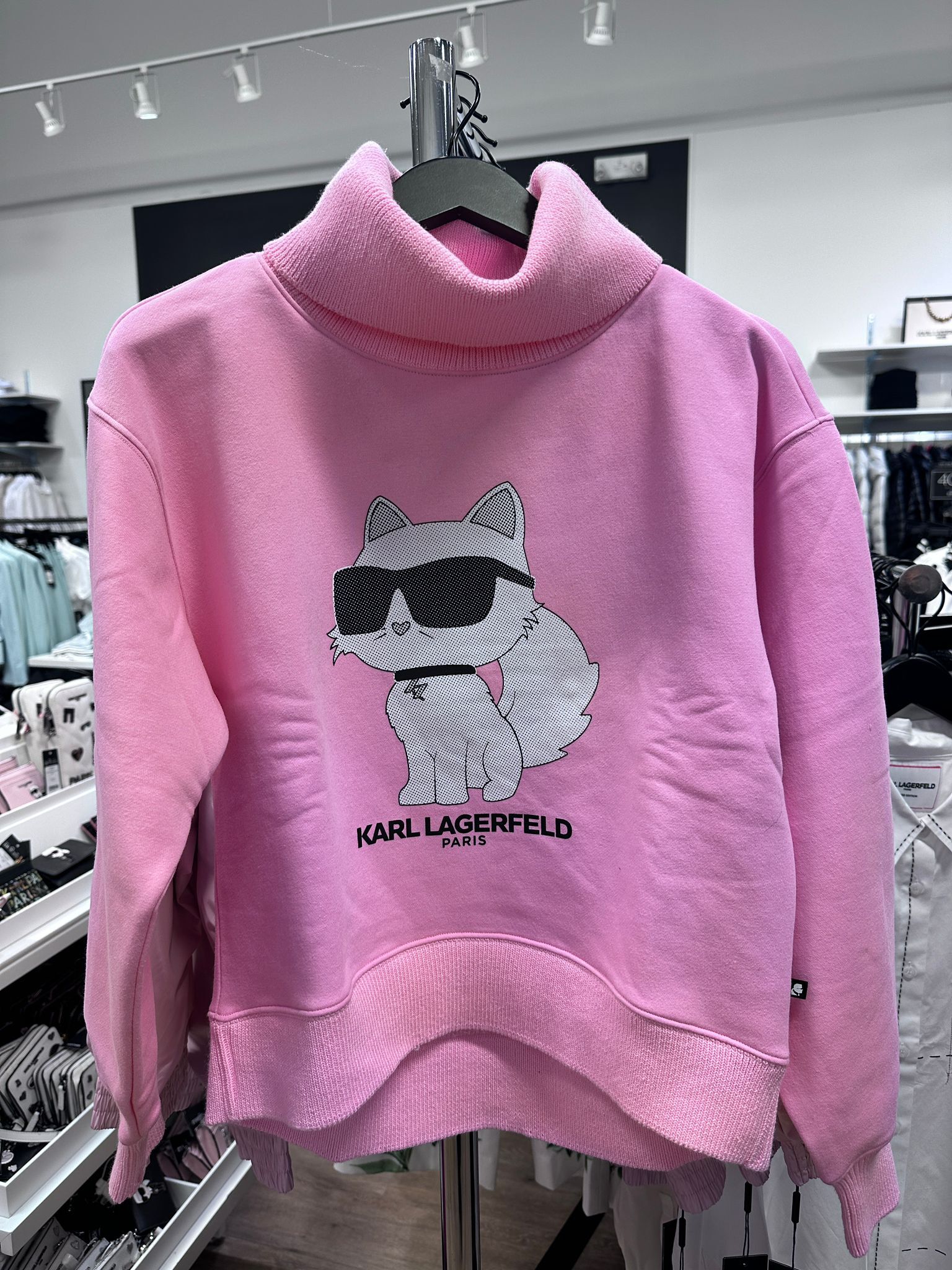 RT62 KL 白色貓貓圖案 粉紅色樽領針織衫  Choupette Turtleneck Sweatshirt