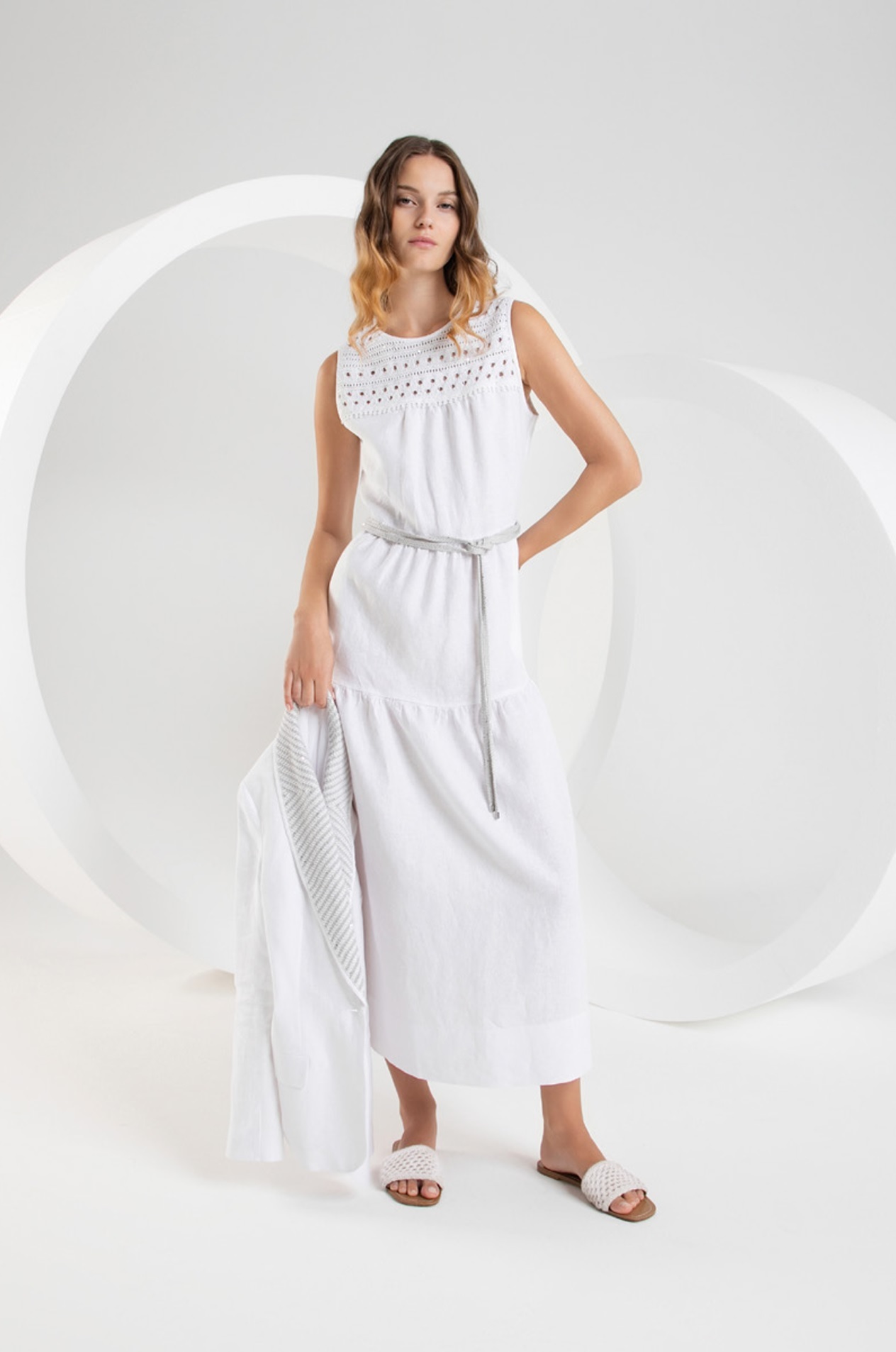 Purotatto 極簡拼接針織洋裝(白)