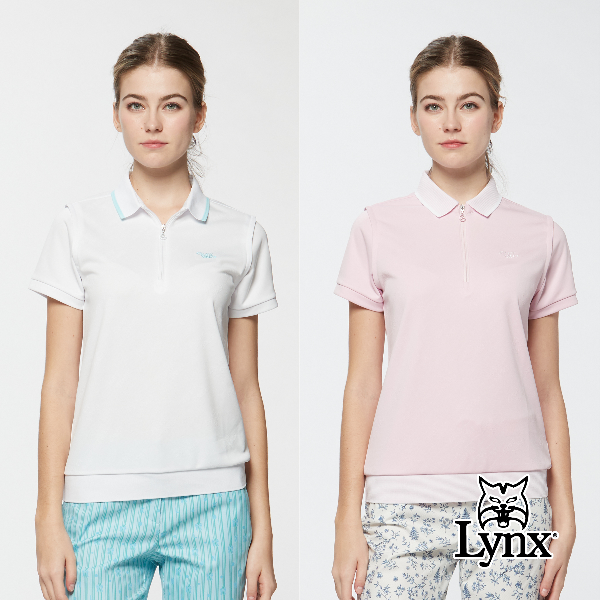 女款吸濕排汗抗UV亮光紗花朵緹織短袖POLO衫