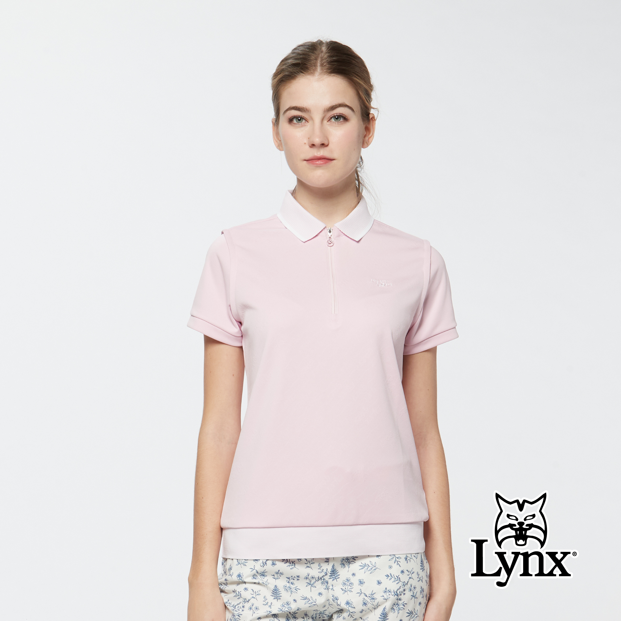 女款吸濕排汗抗UV亮光紗花朵緹織短袖POLO衫