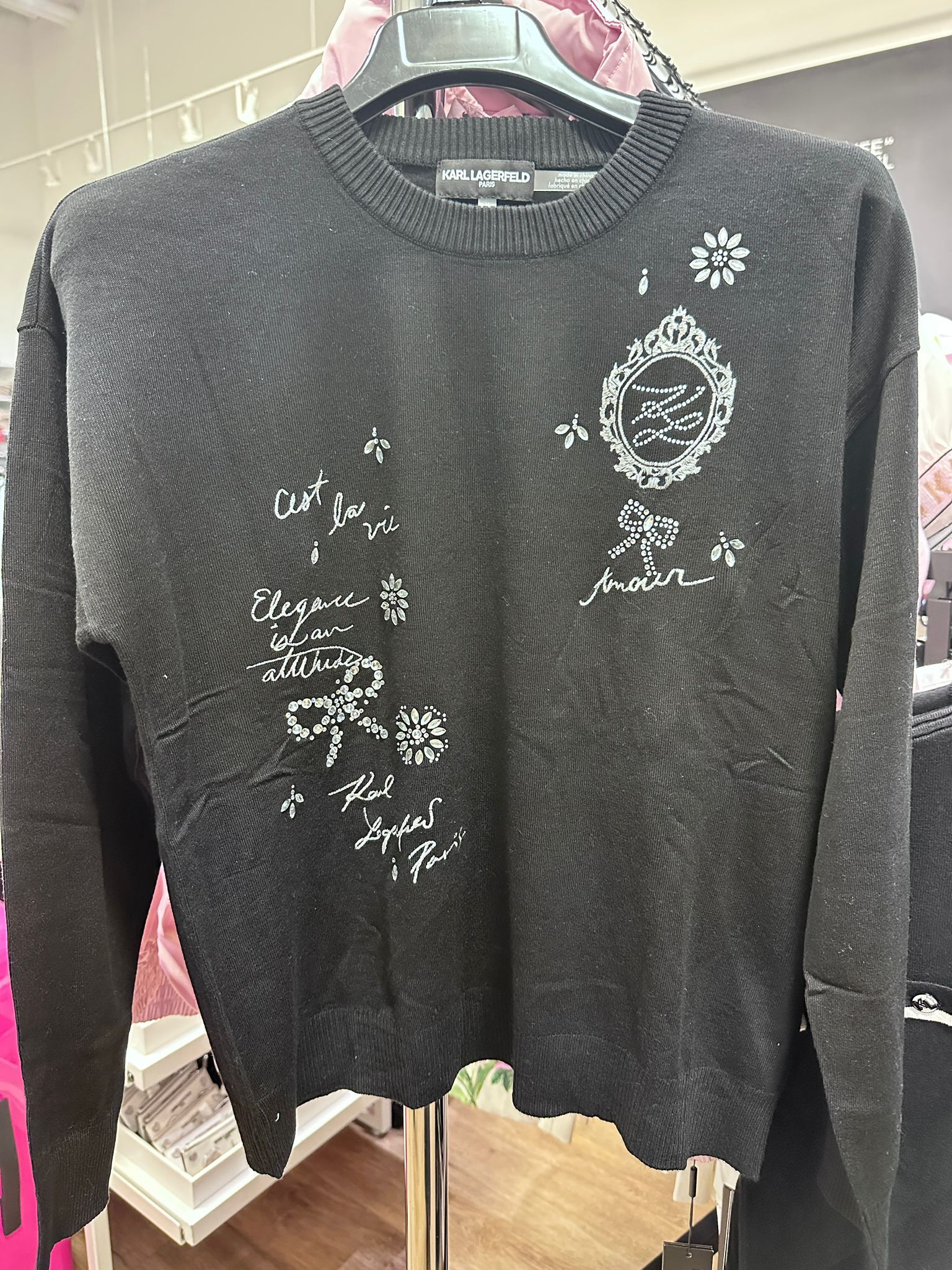 RT66 KL 閃閃潦草字圖案 黑色針織衫 Embellished Whimsy Sweater