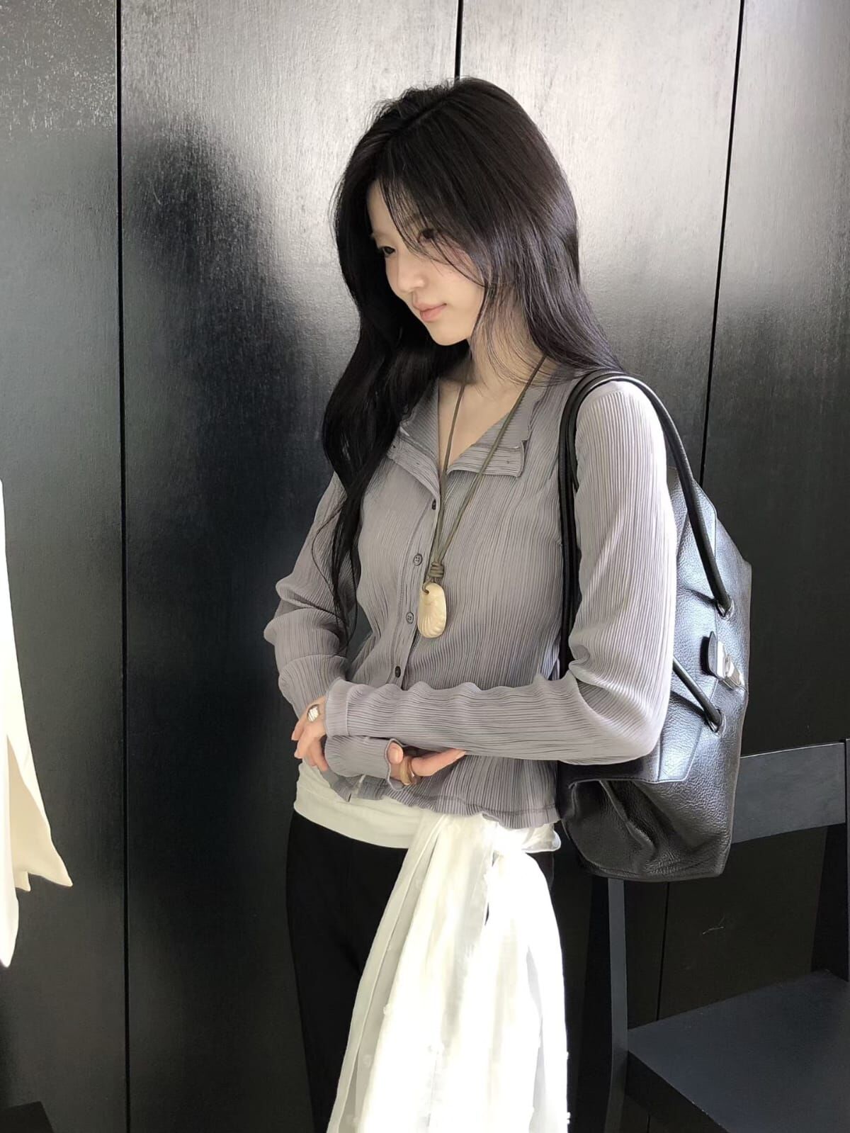 LB6030 木耳邊坑紋鈕扣上衣