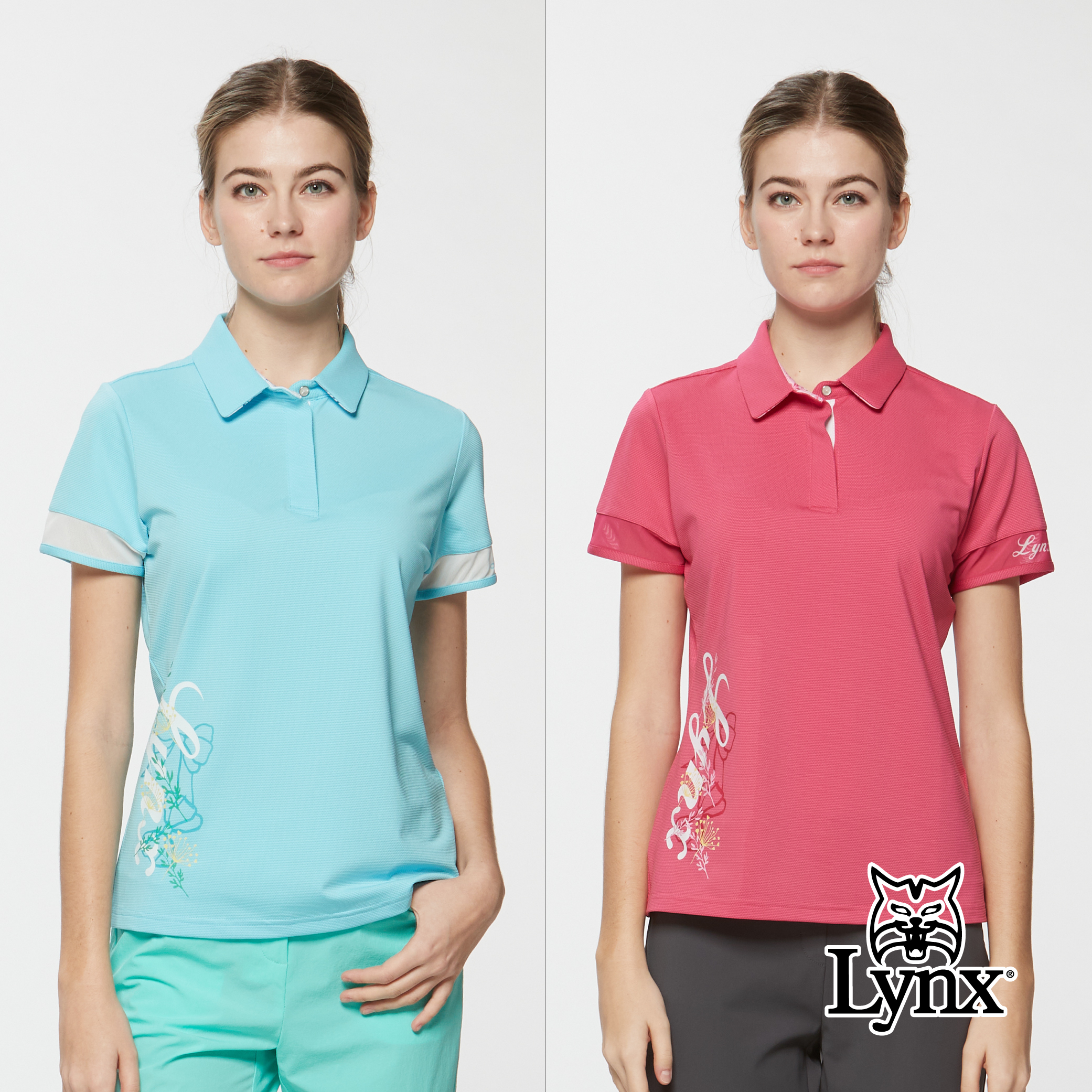 女款吸濕排汗袖口剪接隱藏式鈕扣設計短袖POLO衫