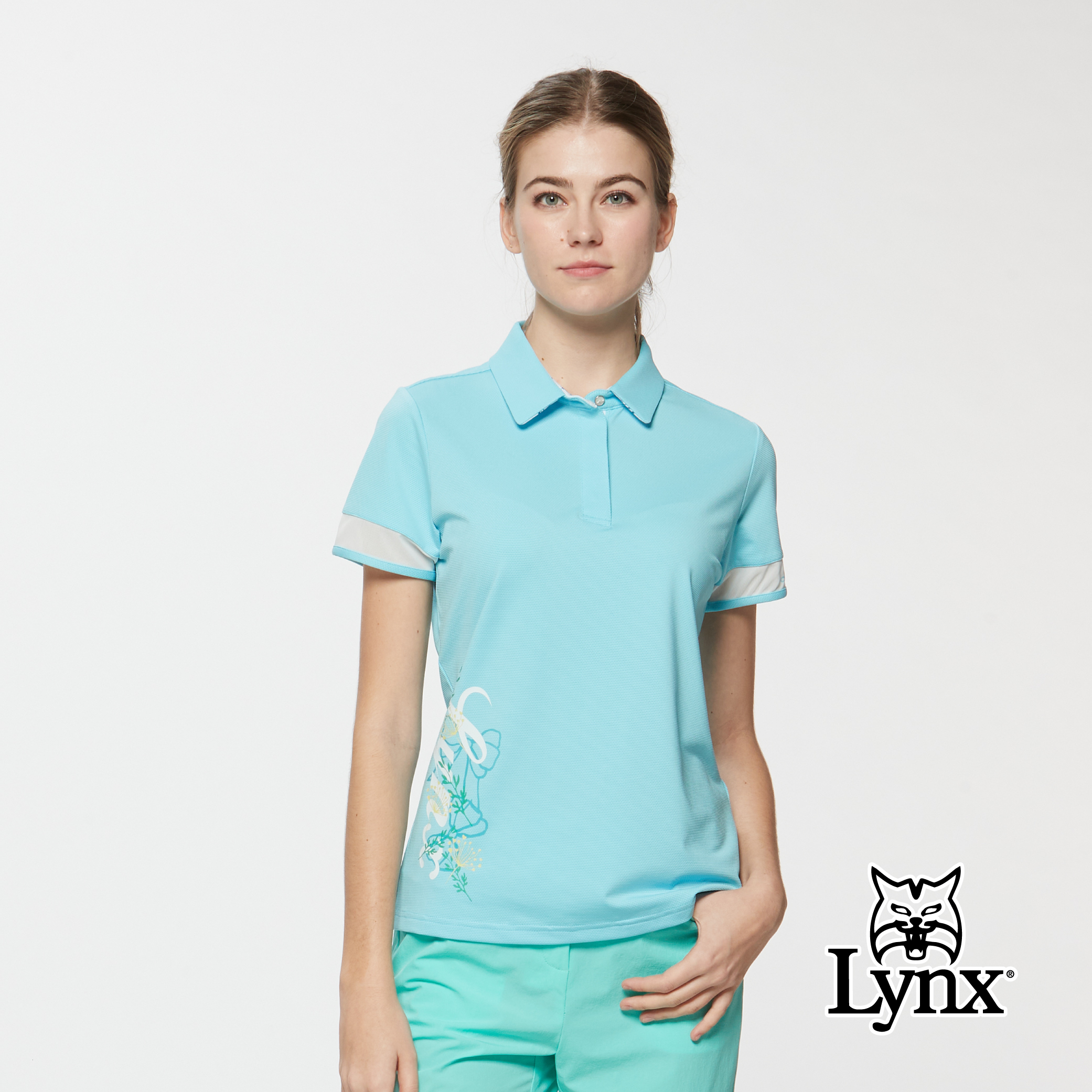 女款吸濕排汗袖口剪接隱藏式鈕扣設計短袖POLO衫