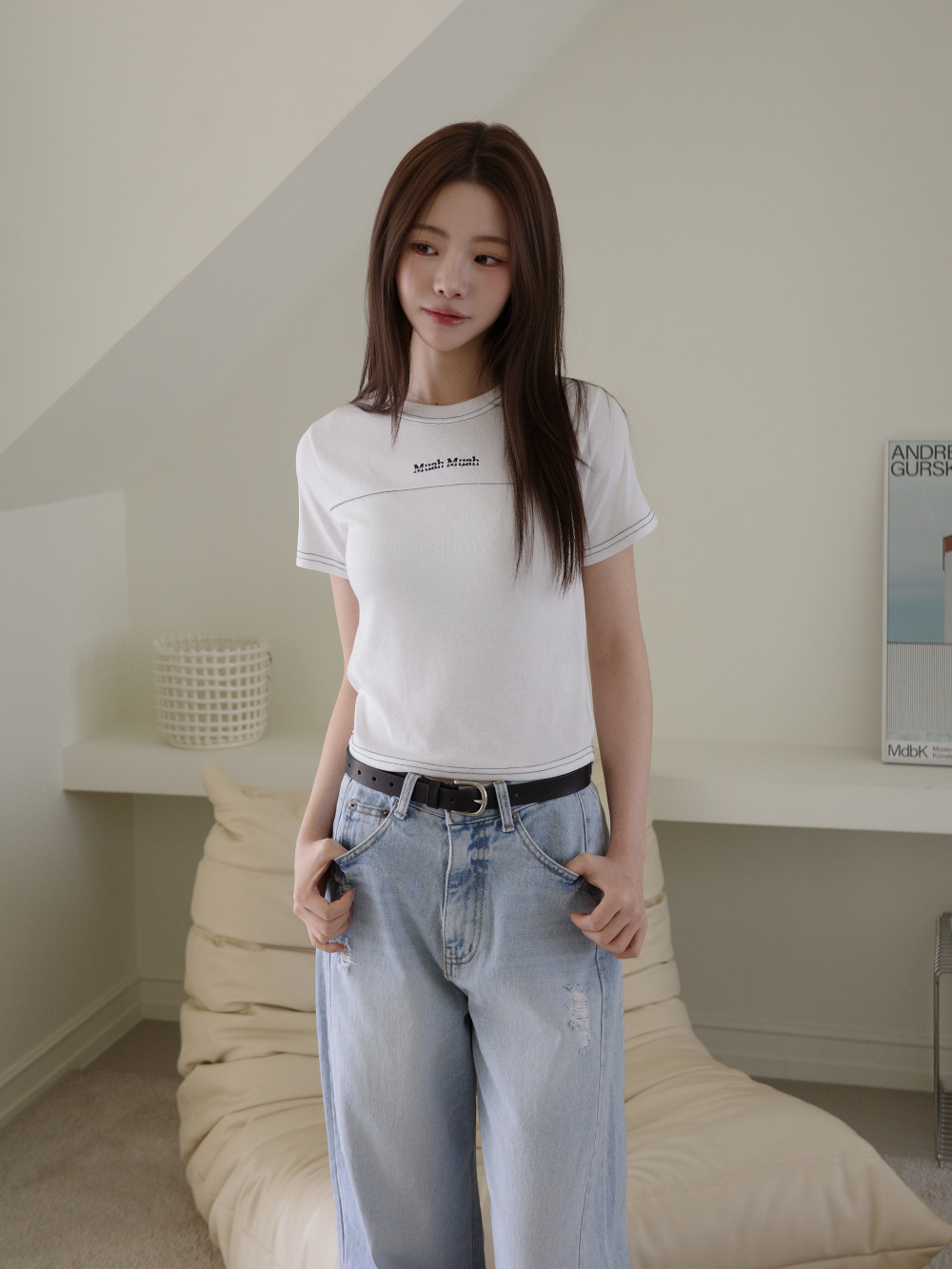 【29.3截單！限時優惠預訂】韓國MUAH MUAH CROP POINT PINTUCK HALF T-SHIRT（3色）