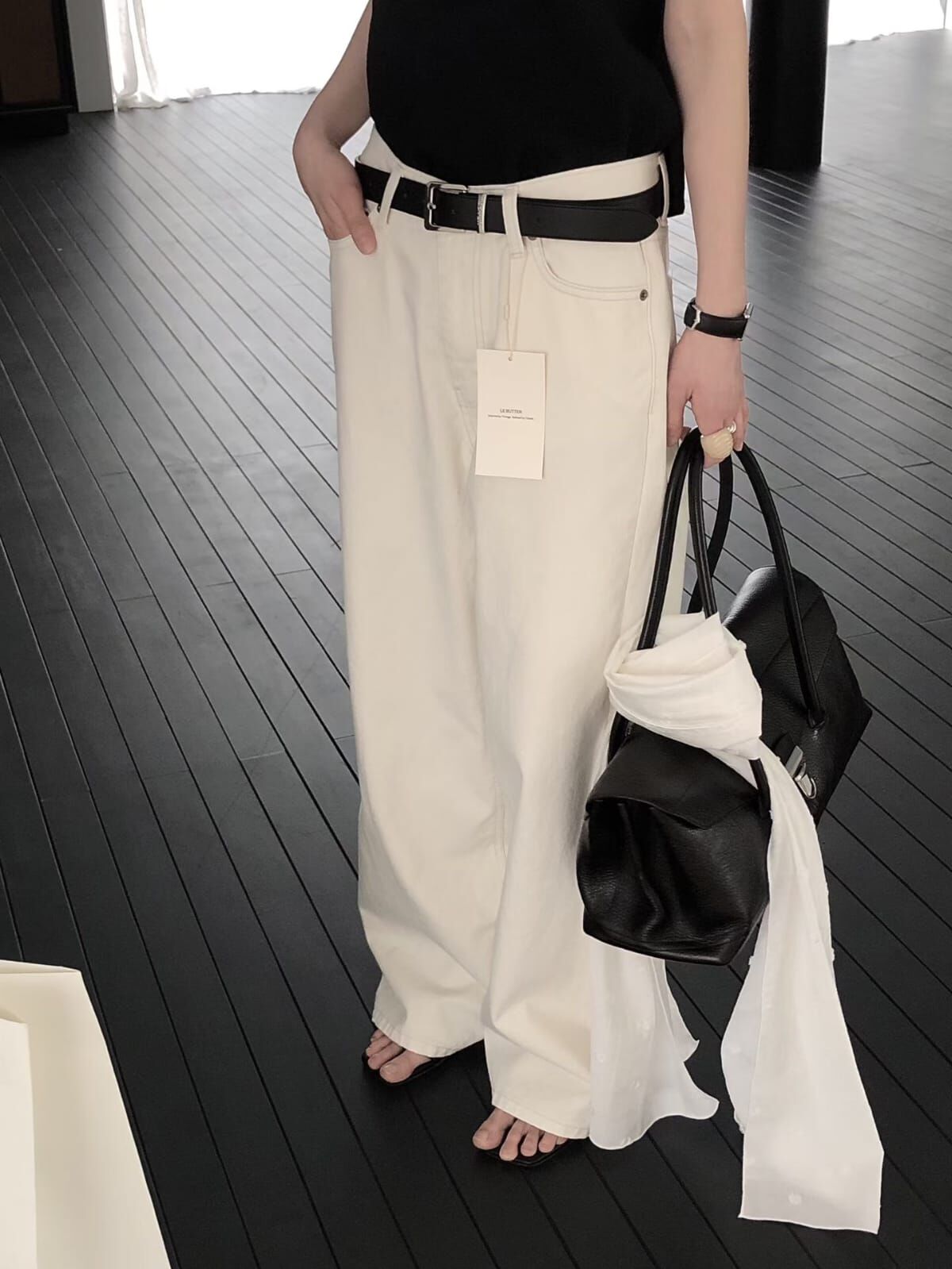 LB6032 米白明線牛仔褲