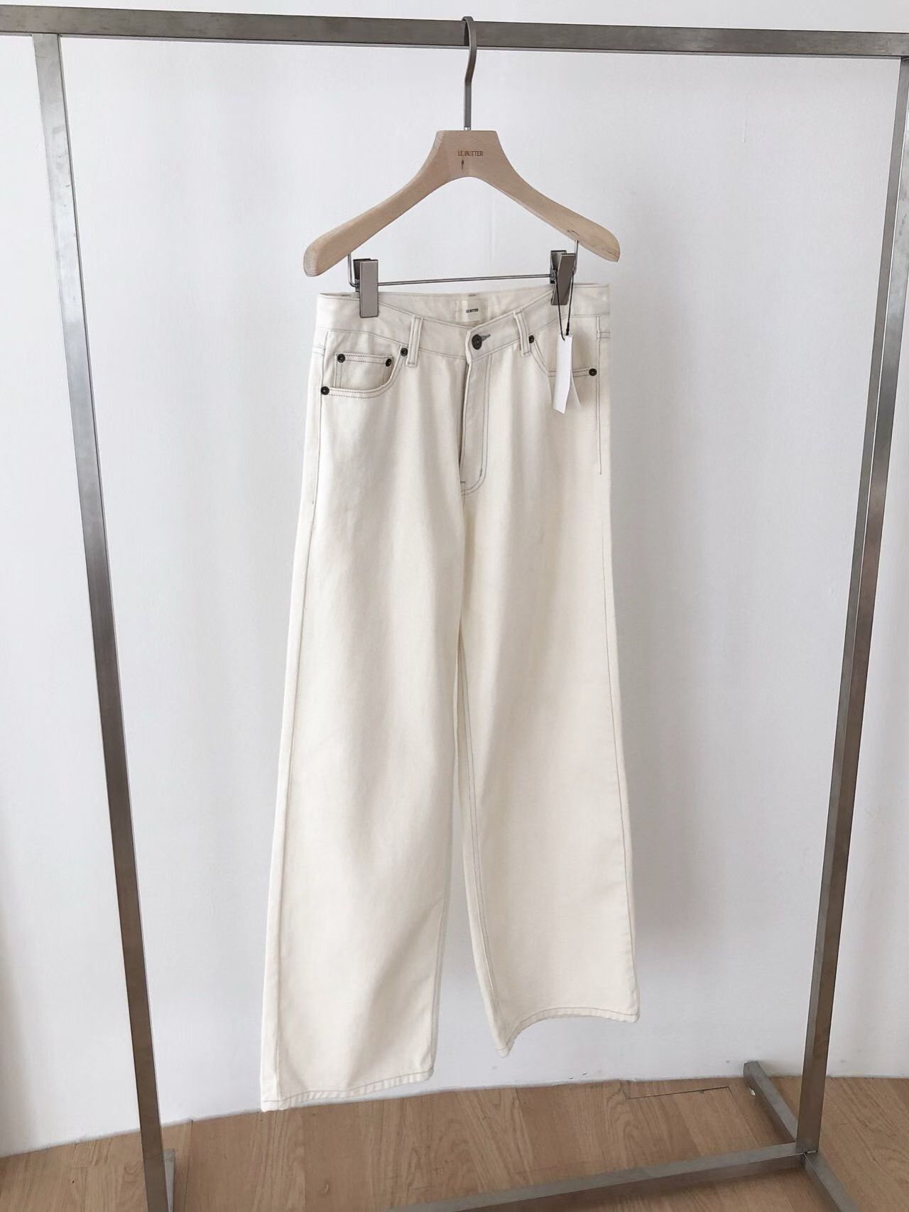 LB6032 米白明線牛仔褲