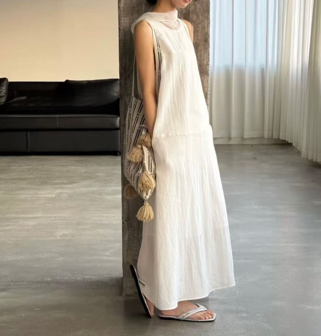 溫柔感繞脖絲巾造型背心長洋裝 / 3色