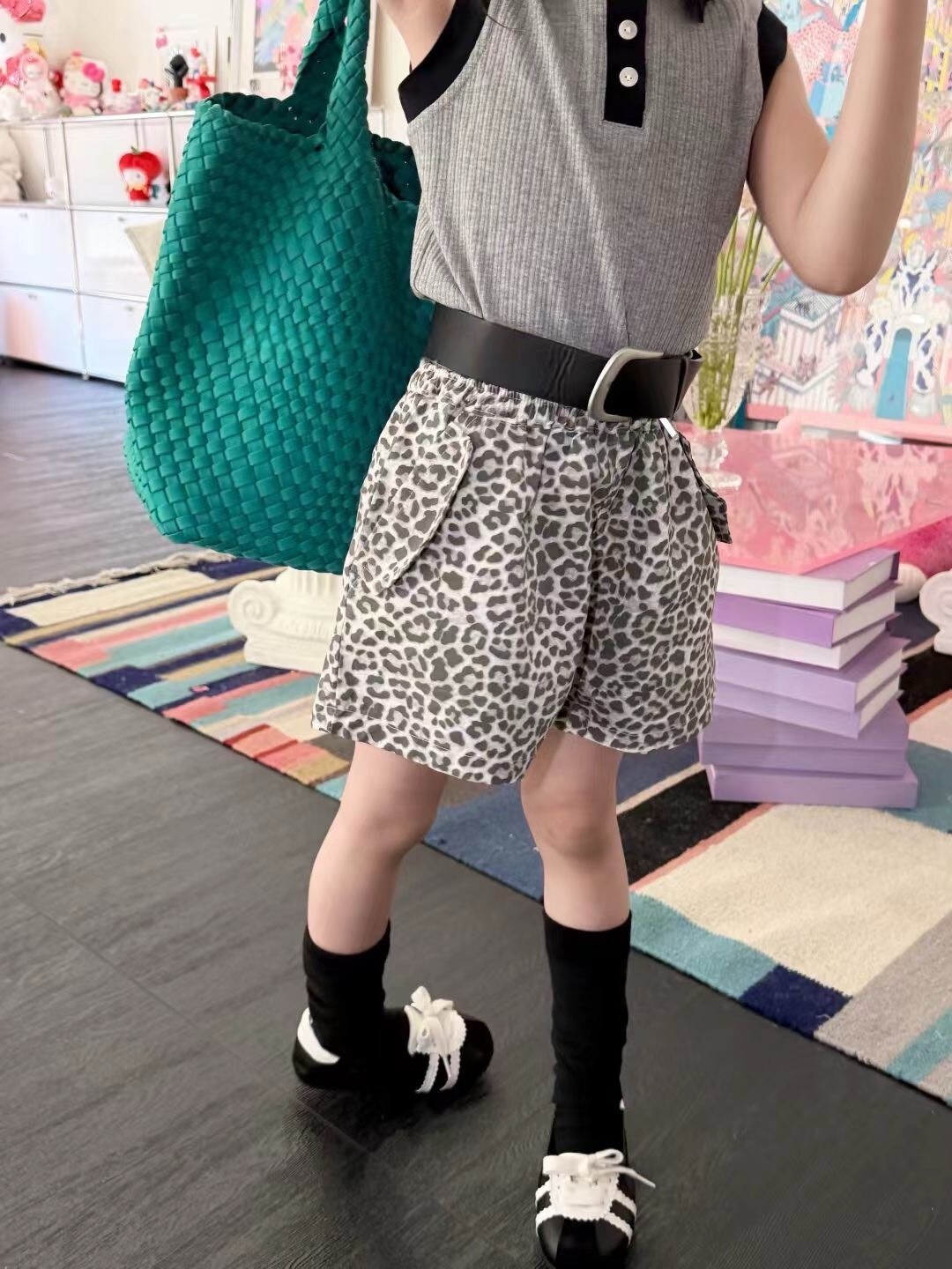 韓系豹紋澎感短褲