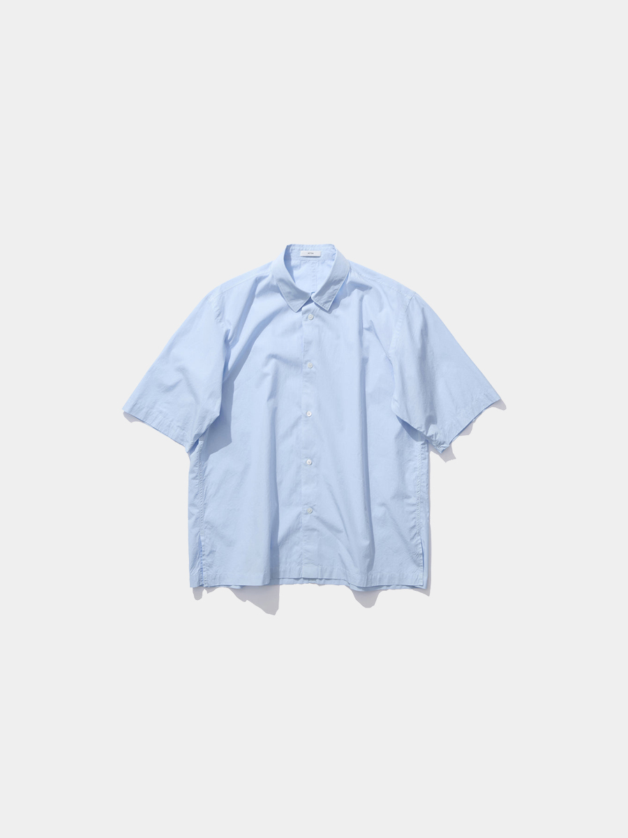 ATON Shrink Cotton Lawn Oversized Half Sleeve Shirt Sax