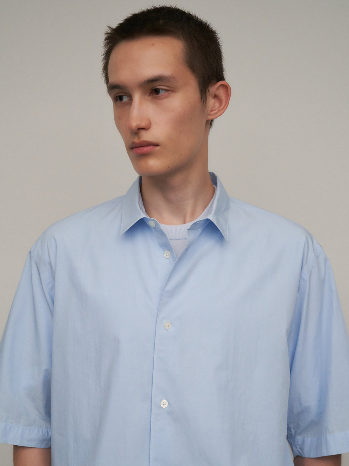 新品 ATON COTTON LAWN OVERSIZED S/S SHIRT ATON Shrink Cotton Lawn Oversized Half Sleeve Shirt Sax