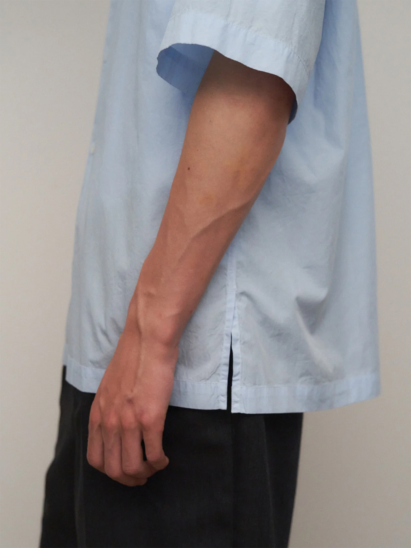 ATON Shrink Cotton Lawn Oversized Half Sleeve Shirt Sax