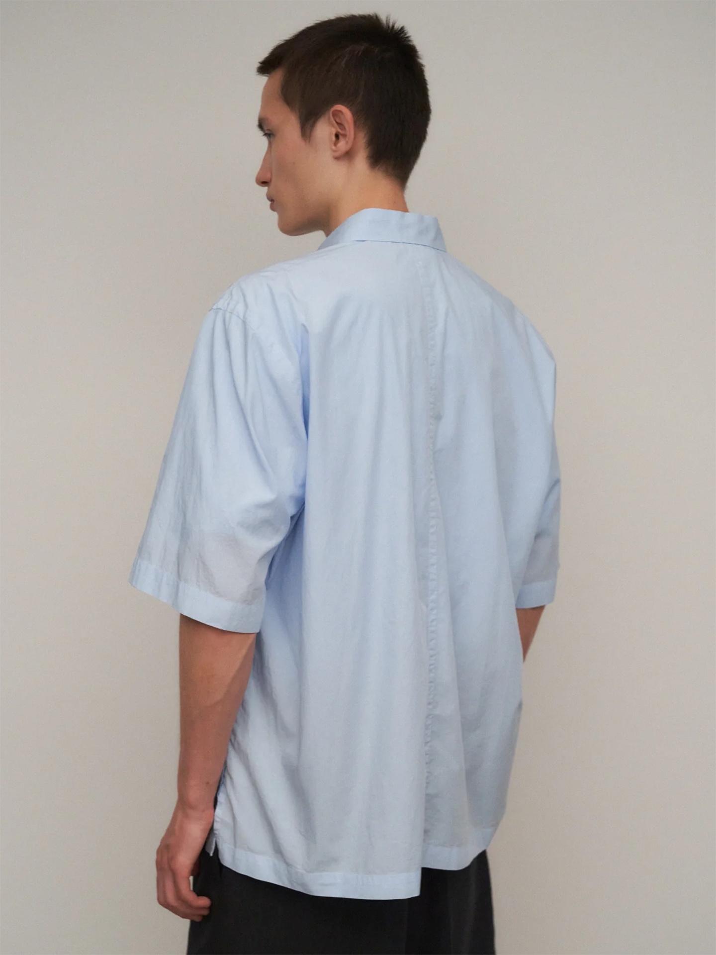 ATON Shrink Cotton Lawn Oversized Half Sleeve Shirt Sax