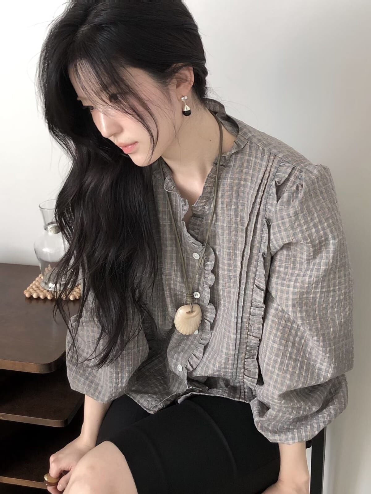 LB6034 荷葉壓褶上衣