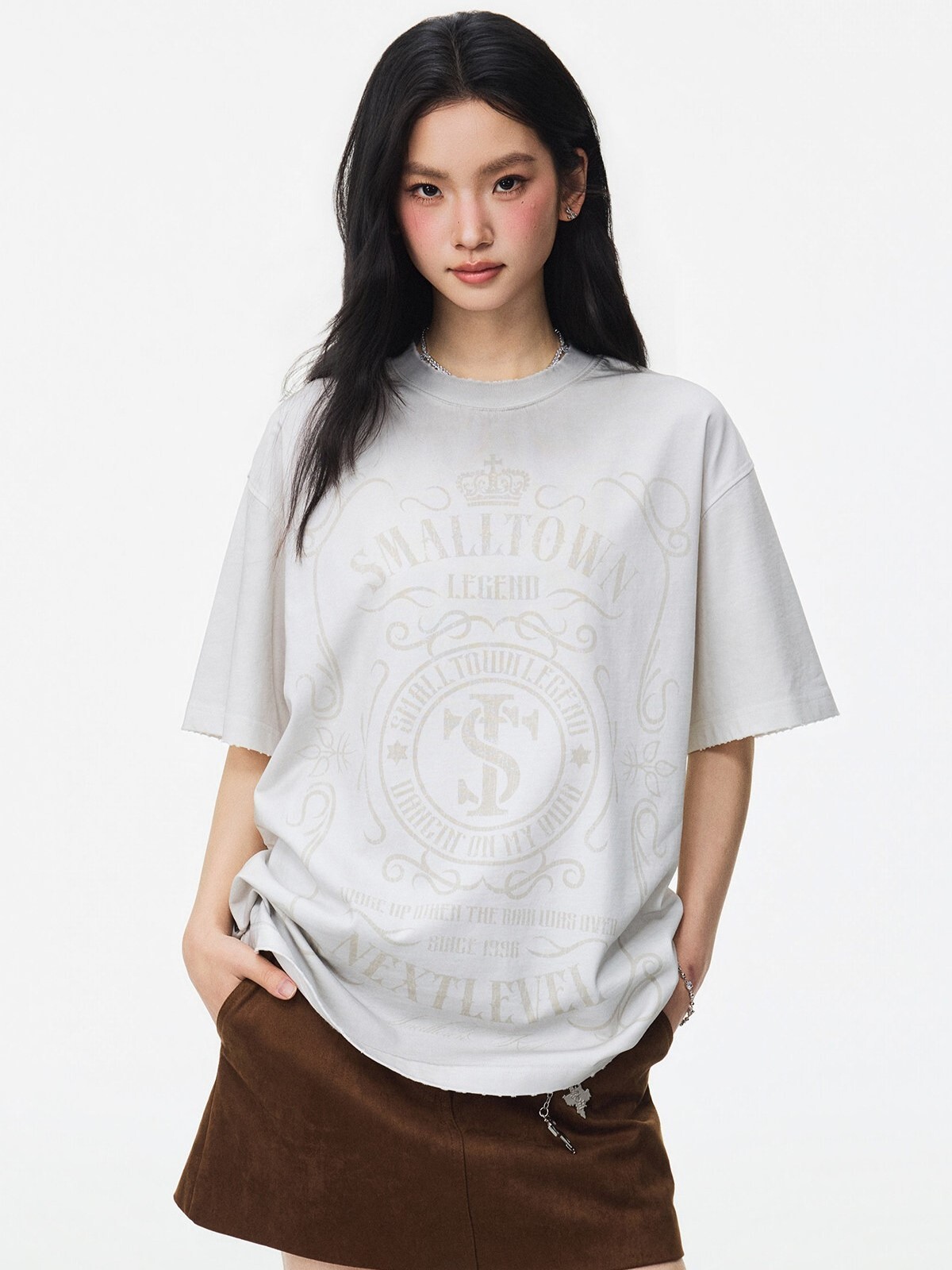 STK SmallTownKid 復古水洗做舊 巴洛克滿版印花 短袖T