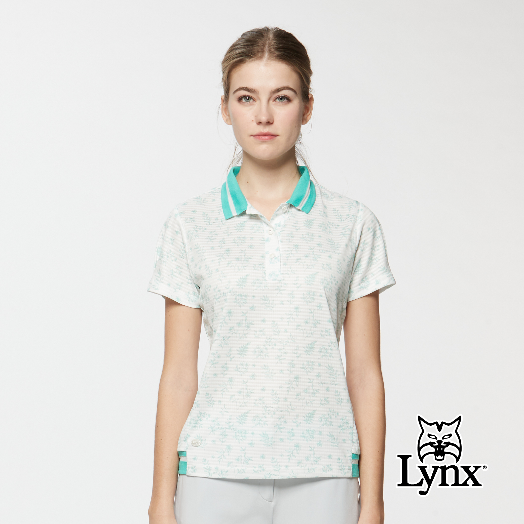 女款吸濕排汗雙面凸格清新質感印花短袖POLO衫