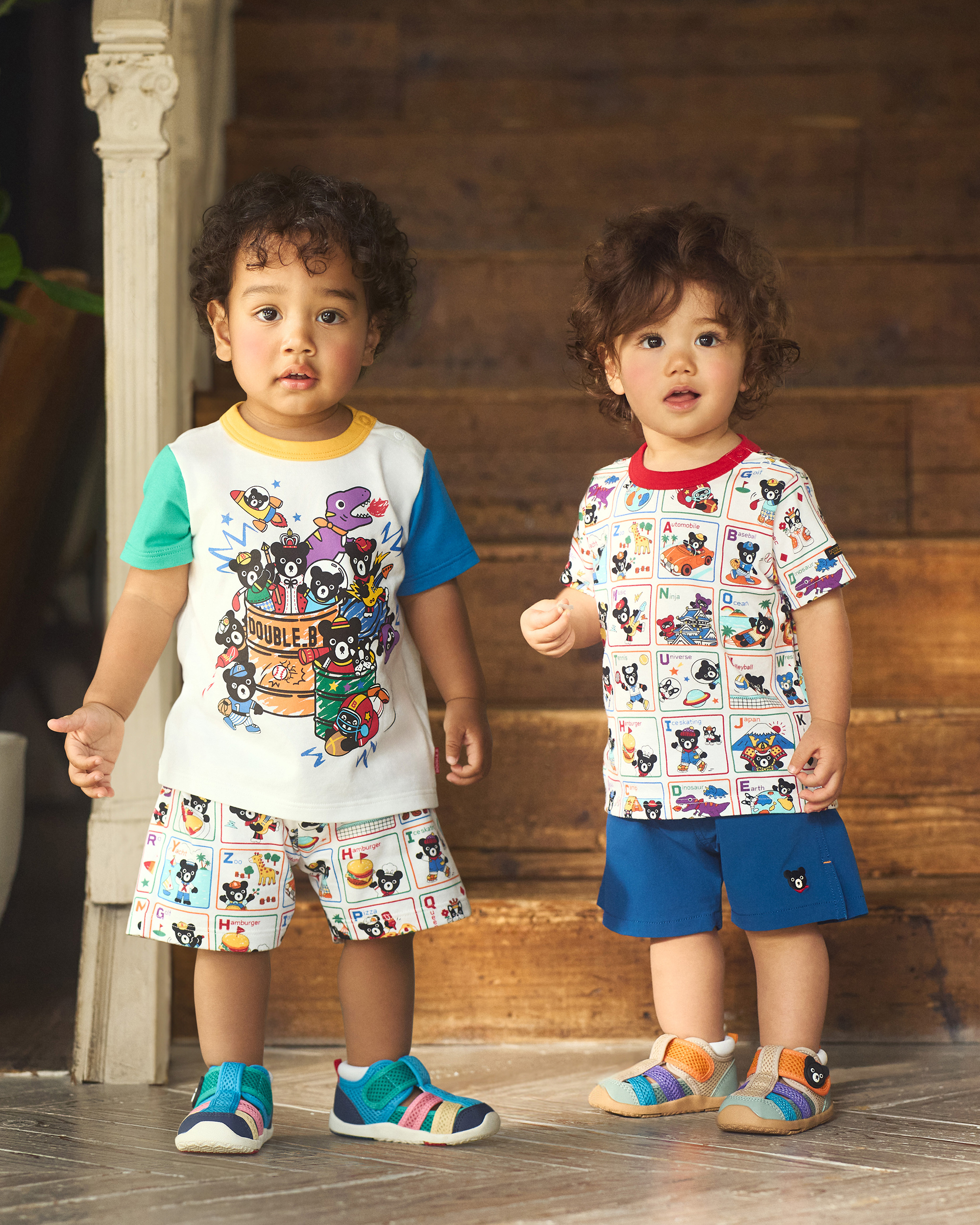 DOUBLE_B 字母印花長袖T恤+五分休閒褲-組合