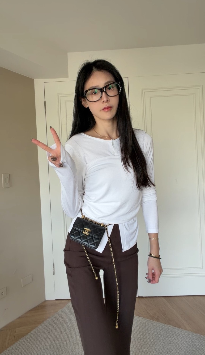 ｜韓國｜顯瘦側抓皺長袖上衣