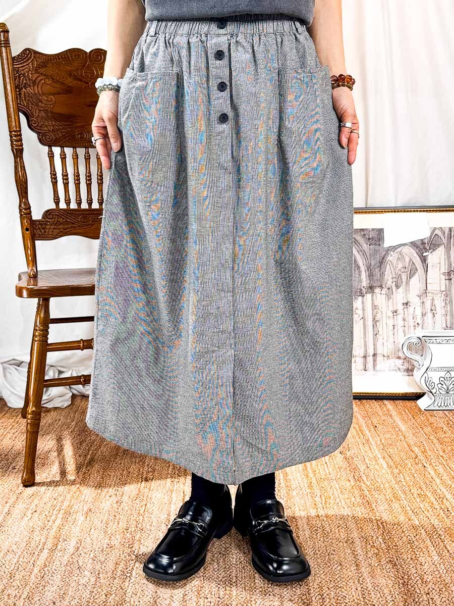 【27/3-29/3限時優惠】橡根腰．前釘鈕．麻棉料半截裙 (有袋)