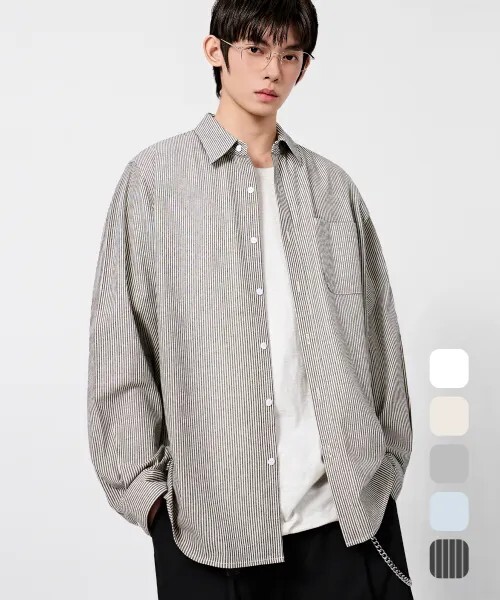 【OWN】Dimitri Black 長袖 上衣 襯衫 落肩 休閒 潮流 四季 不分男女 米白 白色 藍色 淺灰 條紋