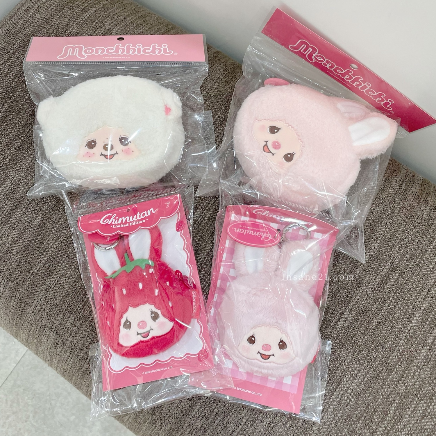 蒙奇奇 MONCHHICHI 粉色兔子 好朋友 小羊 草莓 毛絨耳機包 絨毛吊飾 收納包 韓國