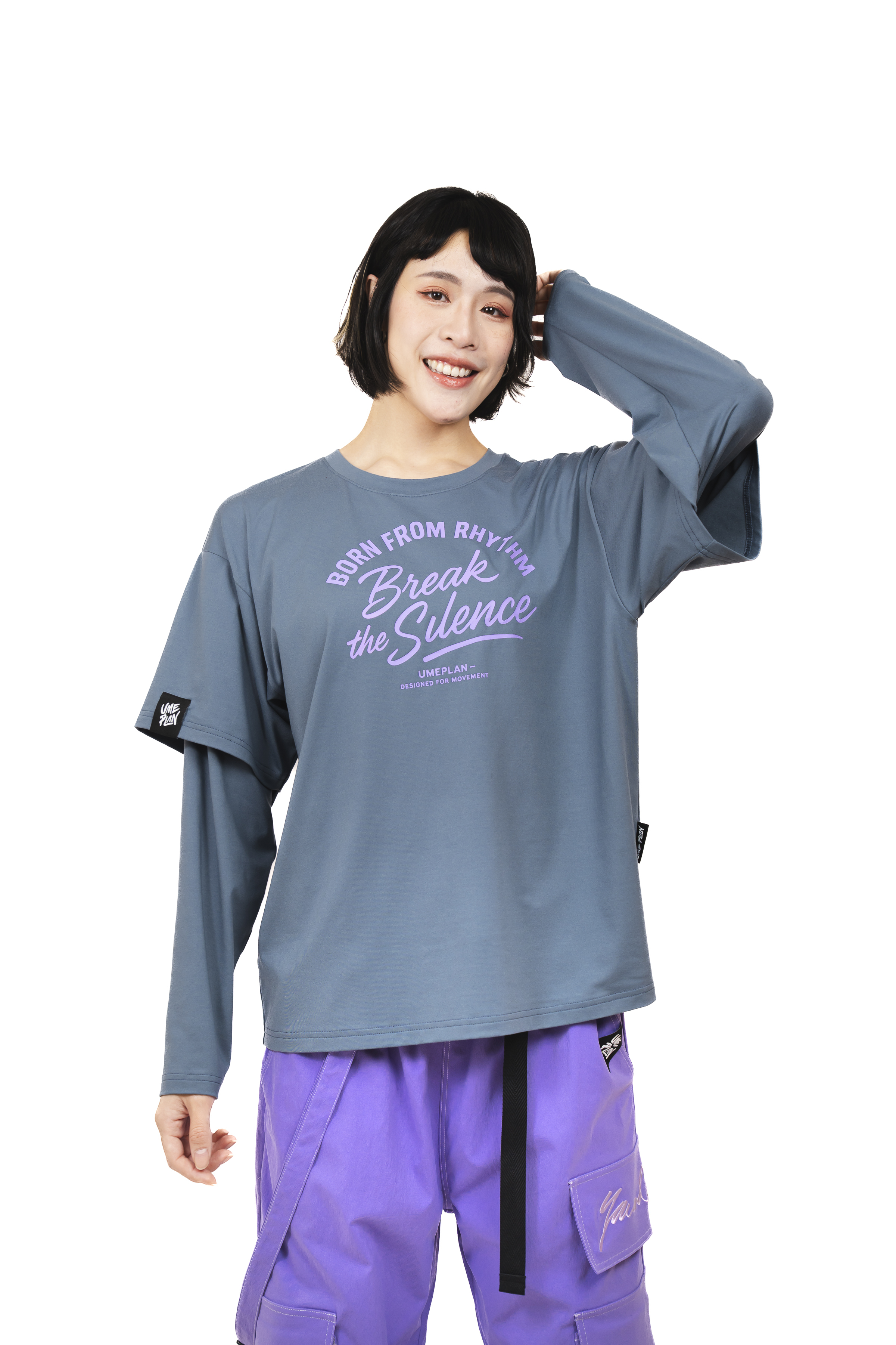 假兩袖設計長袖 藍灰 S0042BG