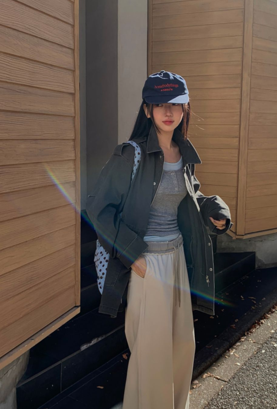 水洗修腰中場外套(灰色)