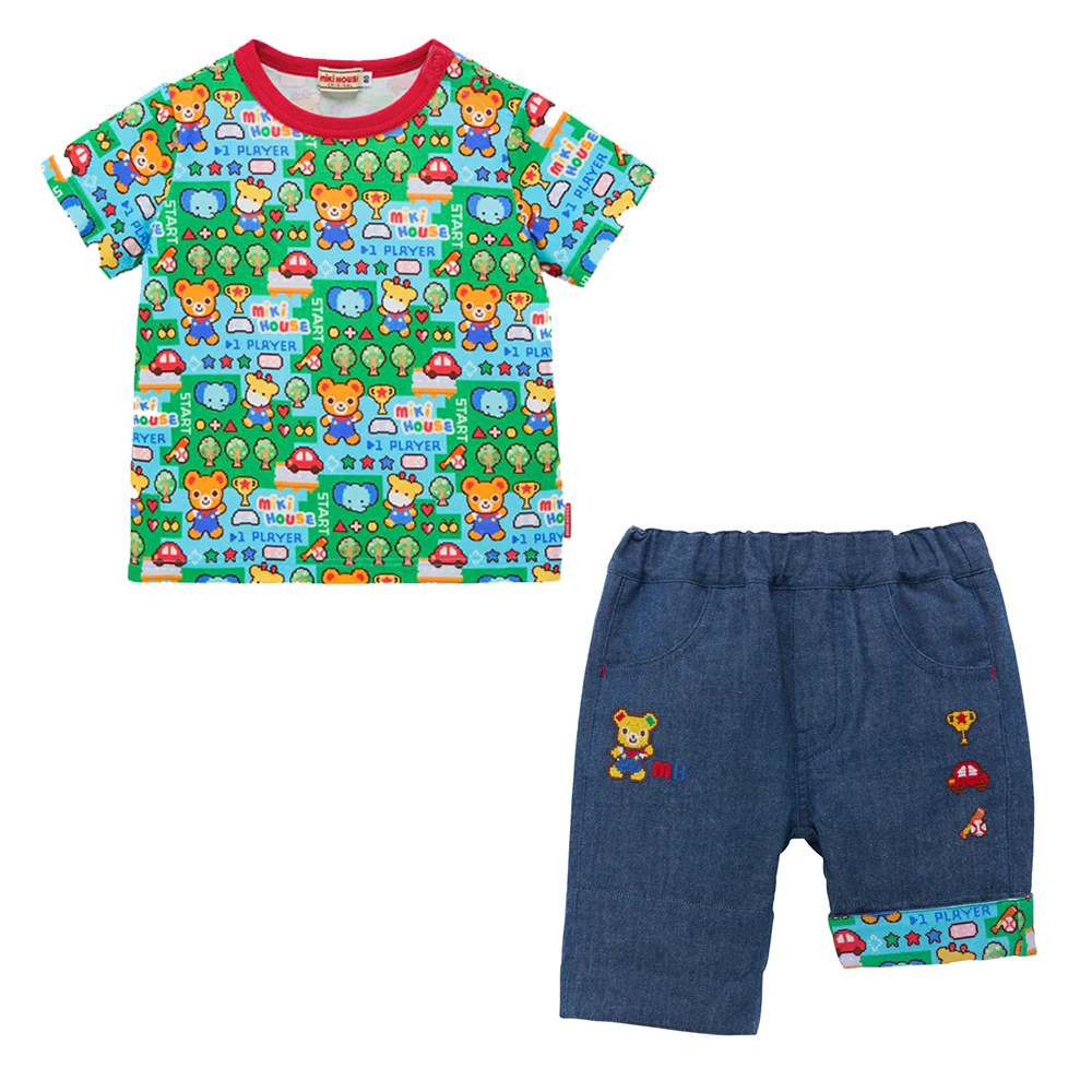 普吉熊滿版像素風遊戲短袖T恤+七分褲-組合