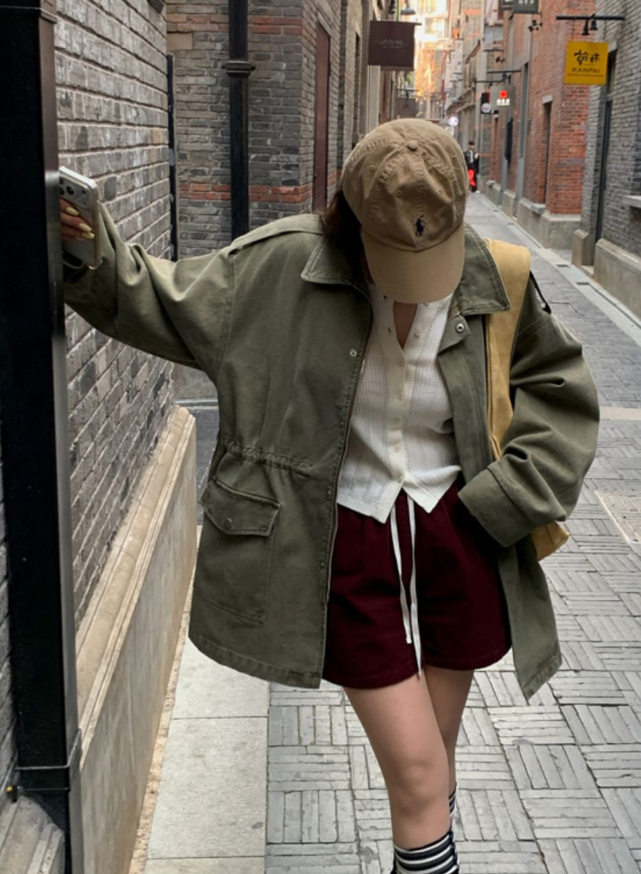 水洗修腰中場外套(綠色)