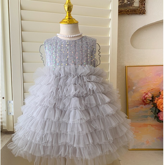 無袖亮片翅膀蛋糕紗裙洋裝 2色 90-140cm #T25098