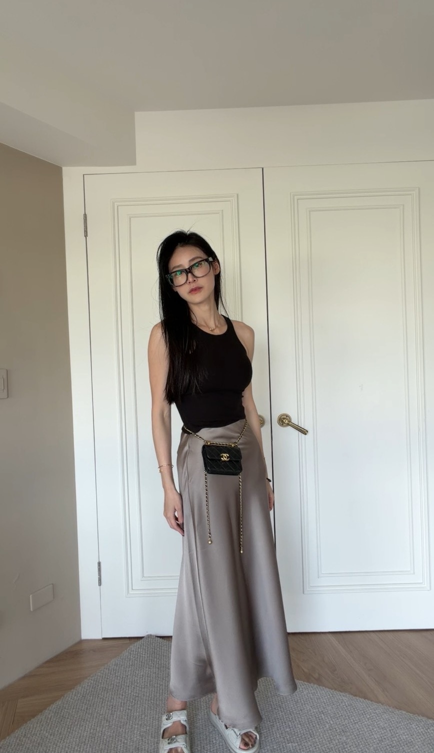 ｜韓國｜氣質光澤緞面長裙