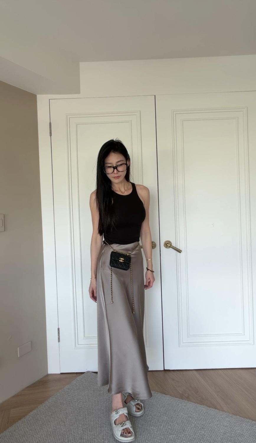 ｜韓國｜氣質光澤緞面長裙