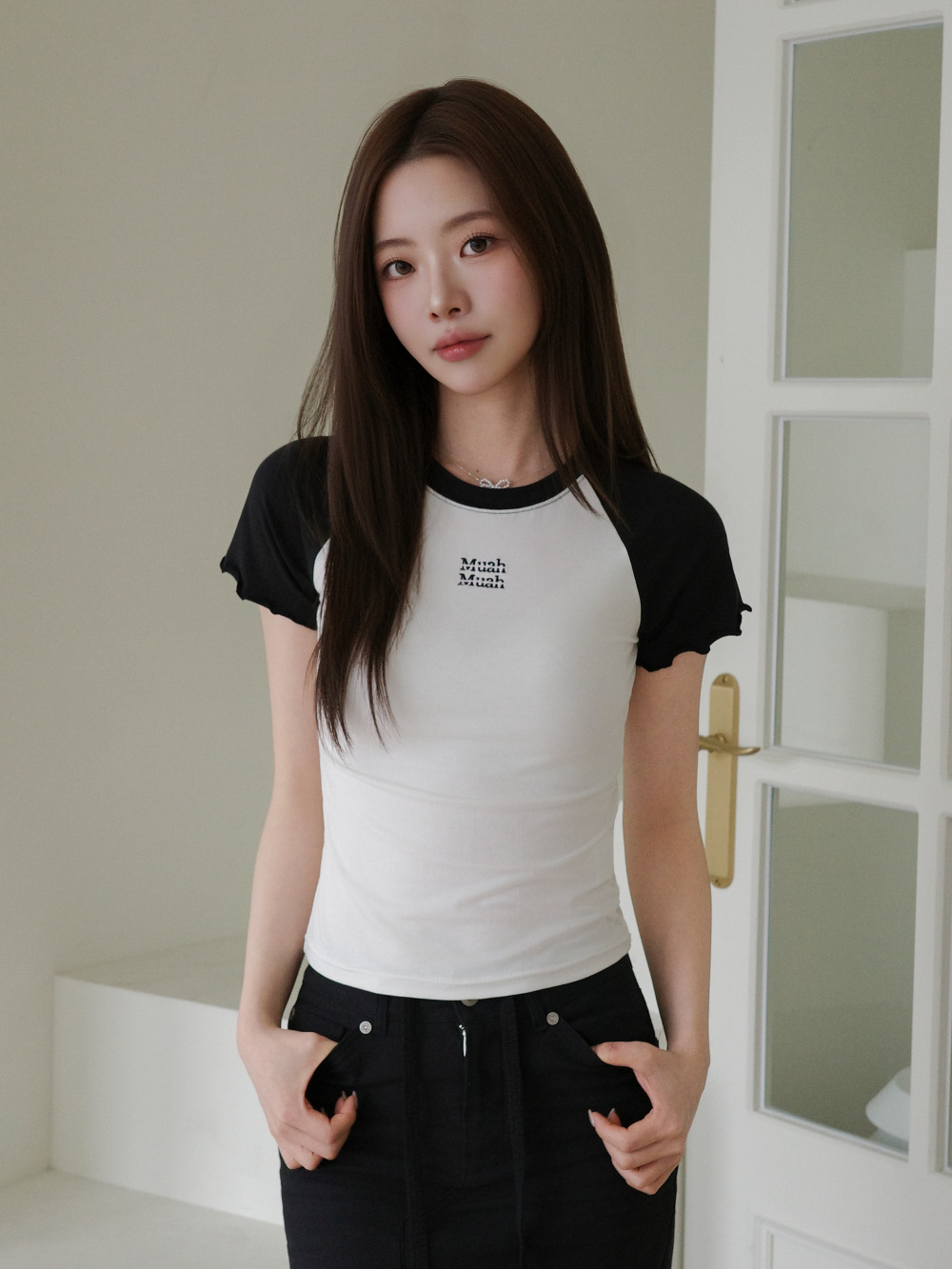 【29.3截單！限時優惠預訂】韓國MUAH MUAH FRILL COTTON MODAL HALF T-SHIRT（3色）